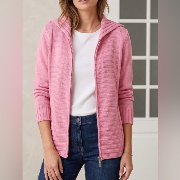 Olsen Europe Sweaters - Olsen Europe Pink Ribbed Full Zip Cotton Blend Cardigan Sweater Size 10 (large)